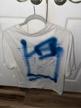 Off-White White Short-Sleeve T-Shirt with Blue Spray-Paint Graphic